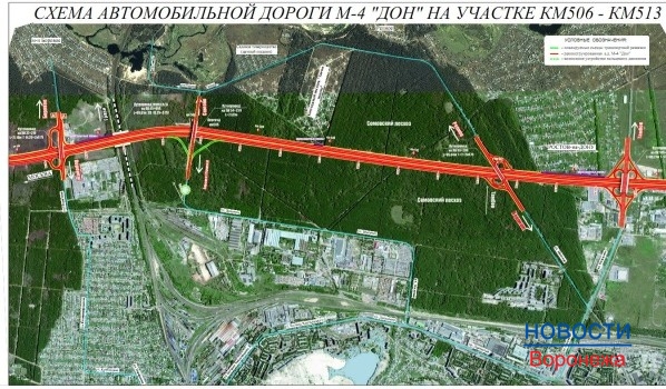 Схема обхода Воронежа в районе улицы Землячки.