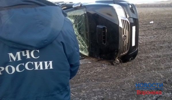 Иномарка опрокинулась в кювет.