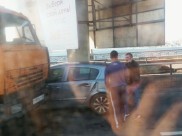 ДТП с бетономешалкой на мосту.ДТП с бетономешалкой на мосту.