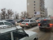 Пробки из-за снегопада в Воронеже.
