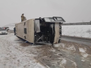 Автобус MAN перевернулся на трассе в Воронежской области.