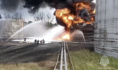 Тушение пожара на нефтебазе.