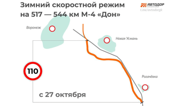С 27 октября на М-4 Дон в Воронежской области вводят зимний лимит скорости - Новости Воронежа, 20.10.2025